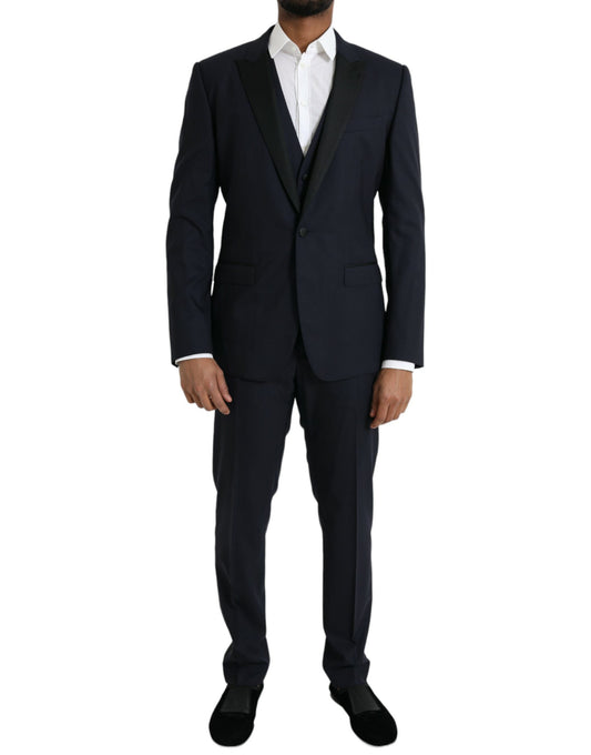 Dolce & Gabbana tummansininen MARTINI Wool Formal 3-osainen puku