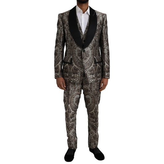 Dolce & Gabbana ruskea kukkainen jacquard-muodollinen 3-osainen puku