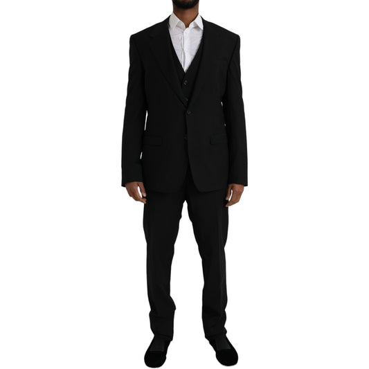 Dolce & Gabbana musta polyesteri STAFF muodollinen 3-osainen puku