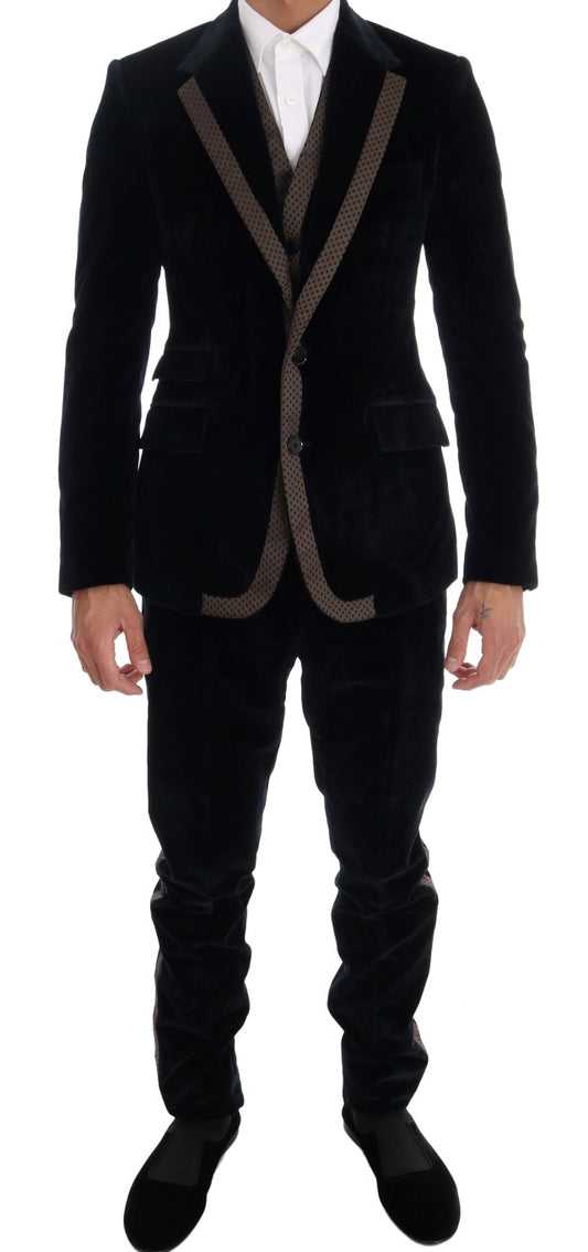 Dolce & Gabbana tyylikäs sininen kolmiosainen Slim Fit -puku