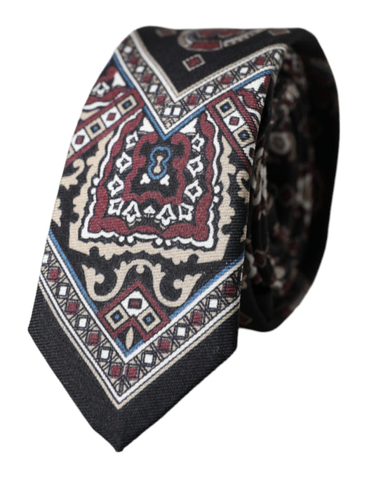 Dolce & Gabbana mustalla painettu 100 % silkki säädettävä miesten solmio