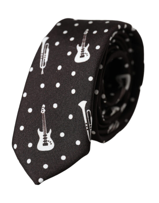 Dolce & Gabbana Black Guitar Print silkkisäädettävä solmio