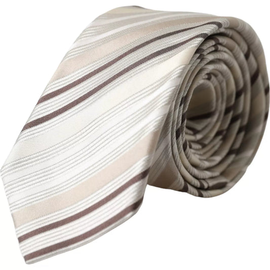 Dolce & Gabbana Beige Stripes Fantasy Silk Adjustable Miesten solmio
