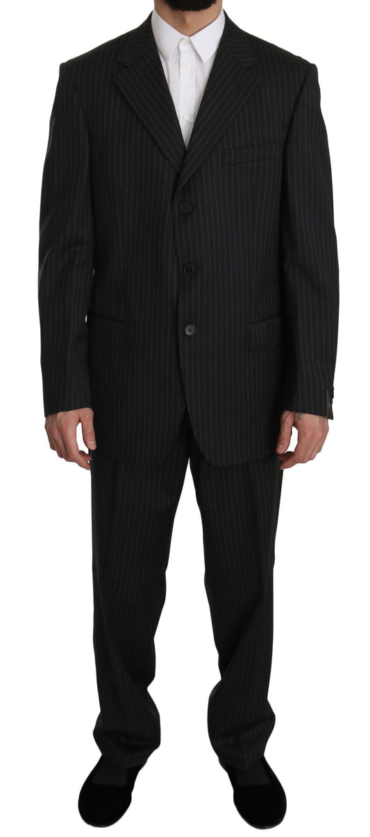Z ZEGNA Elegantti musta raidallinen villapuku